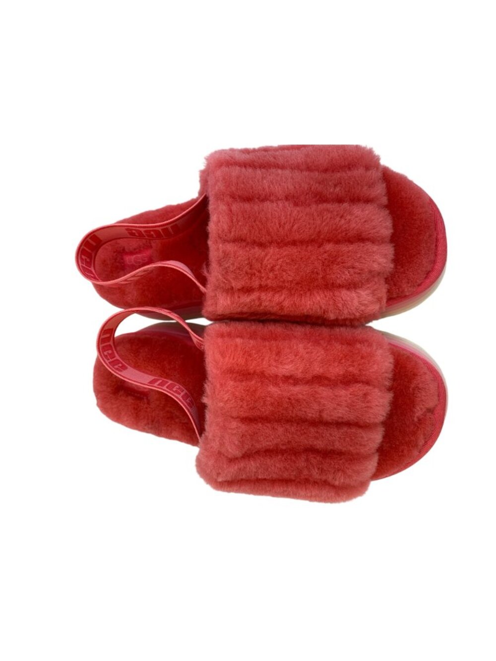 UGG Womens Fluffita Platform Sandals Red Gradient Sheepskin Size 8 EUC - Picture 6 of 11